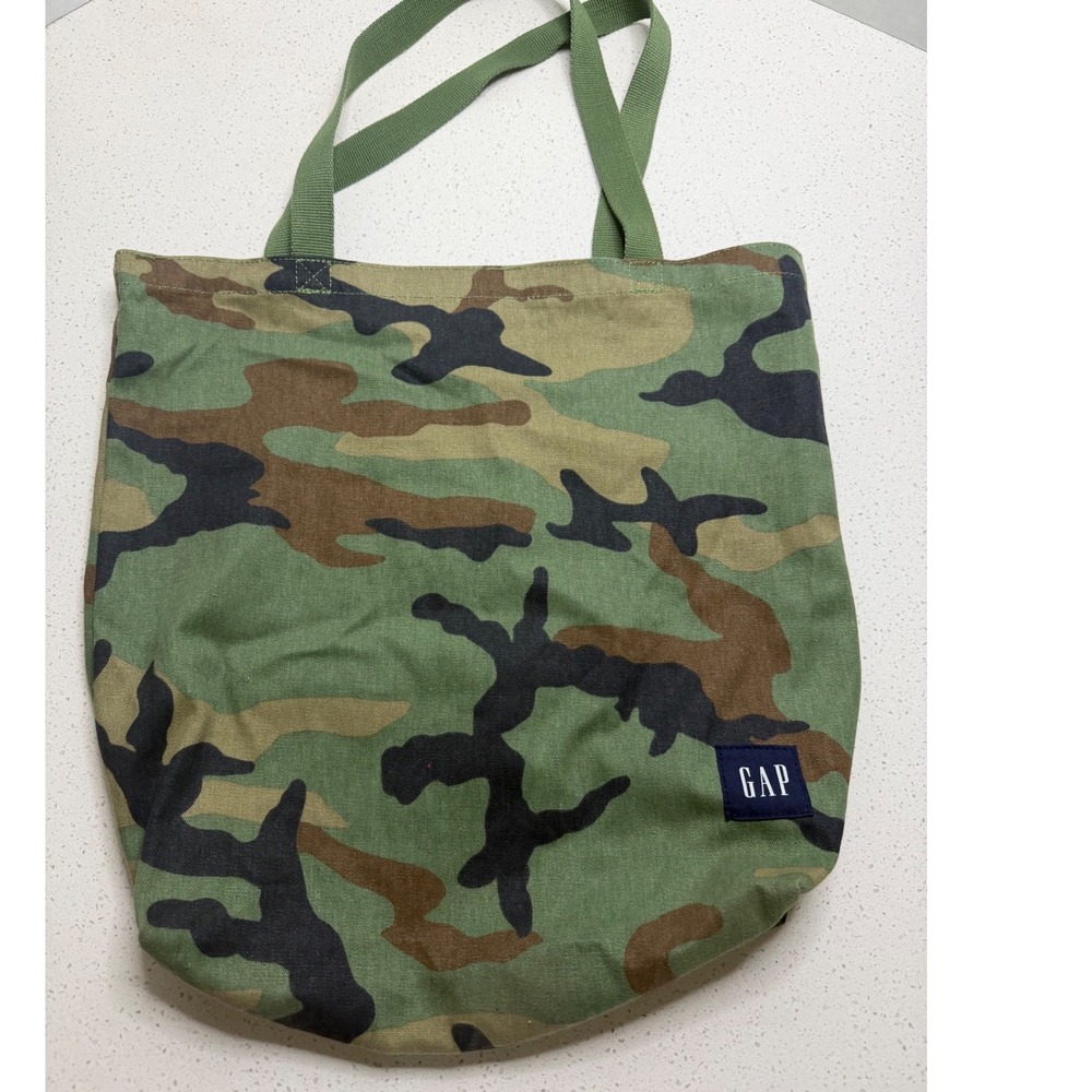 Gap Camo Canvas Tote Bag Green Woodland Camouflage Cotton Shopper Everyday Carry